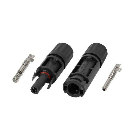 Front View of the Female Connector, Male Connector, and Metal Crimp Contacts