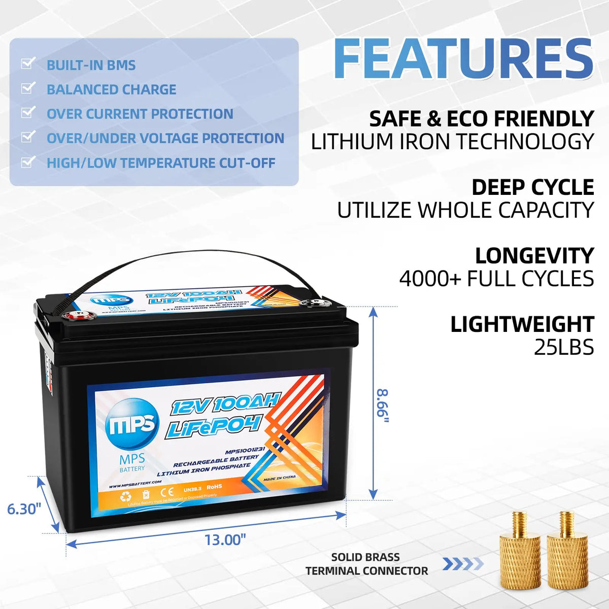 LiFePO4 Lithium Battery 12V 100Ah MPS