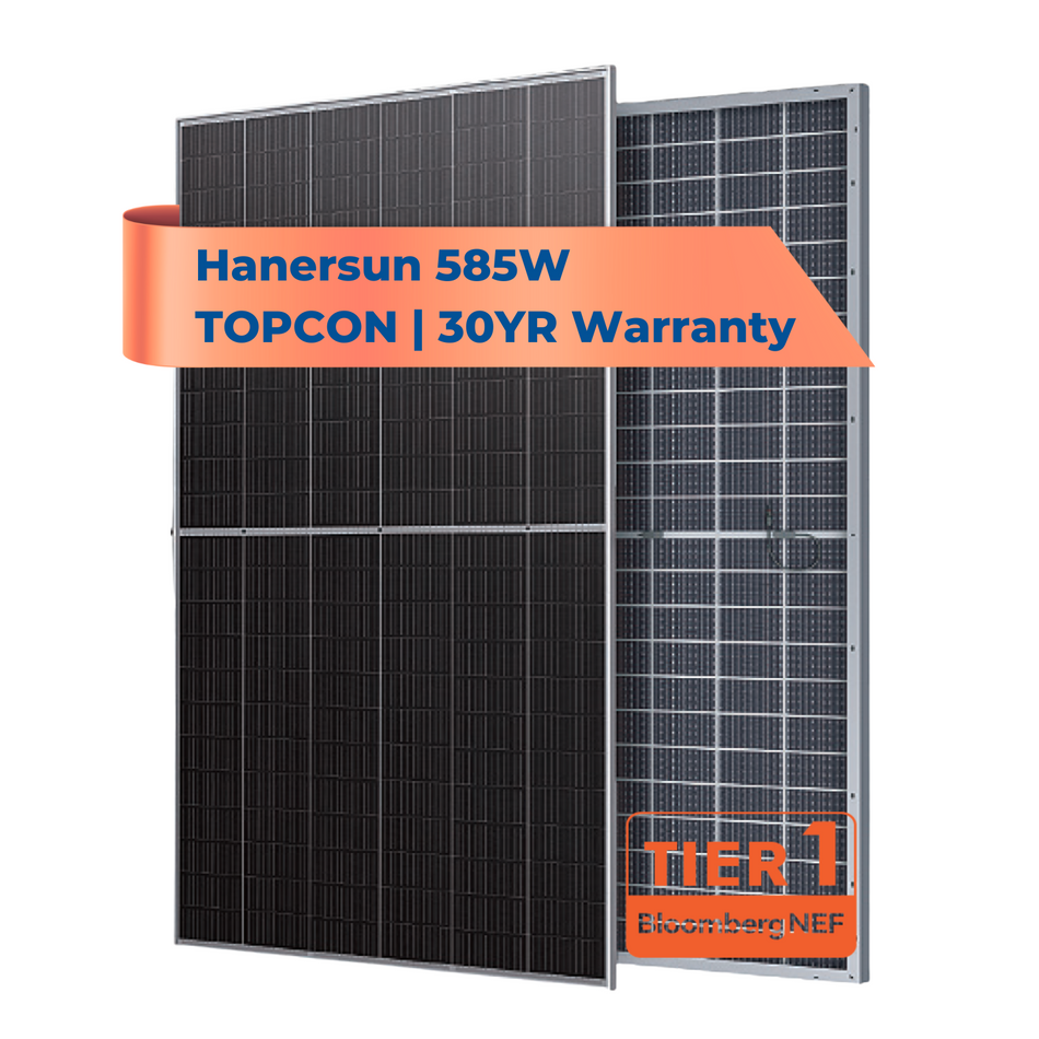 Hanersun 585W Tier 1 | N-Type Topcon | Bifacial | 30 Year Warranty | 21.645 KW per pallet